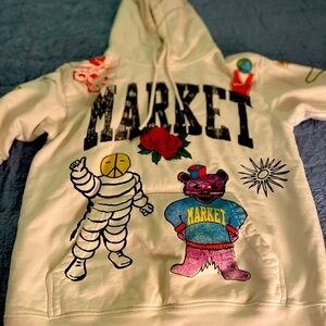 Market Varsity Hand Drawn Hoodie Mens Small